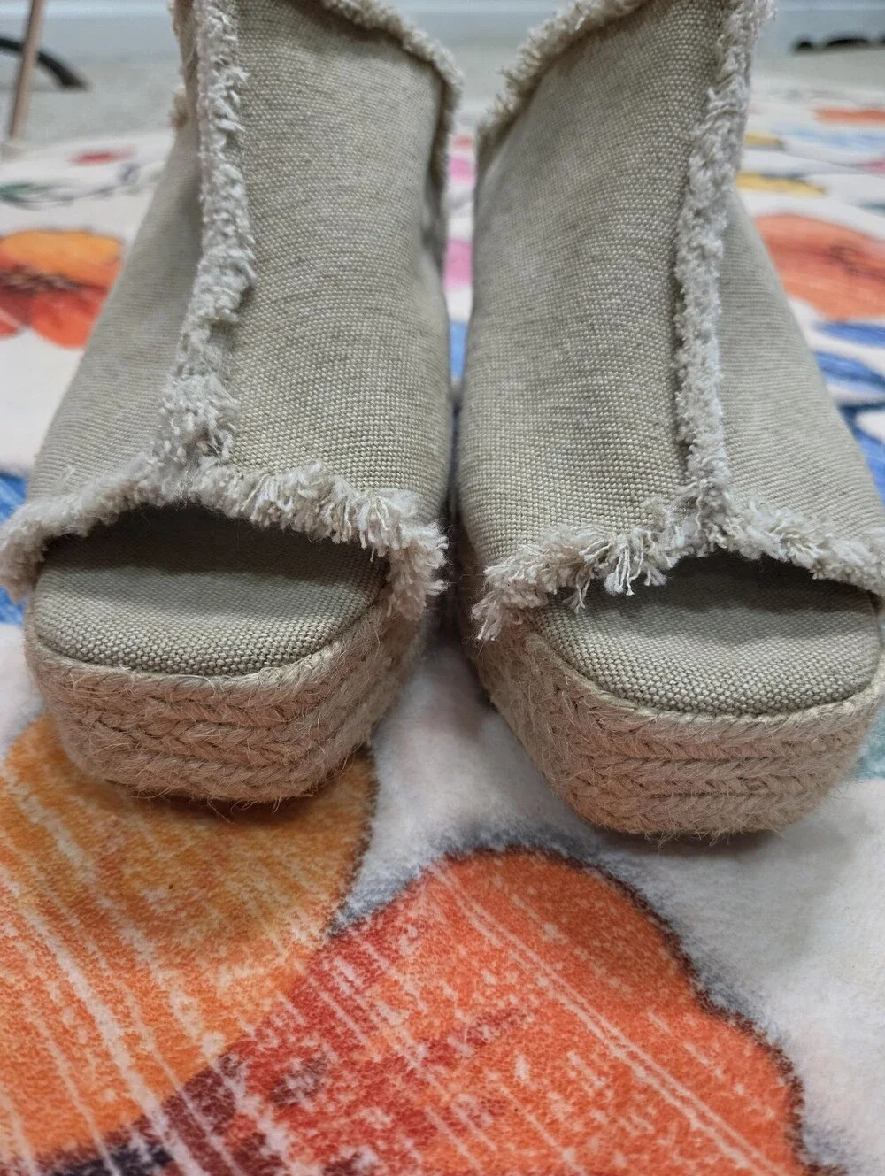 Castaner Queral Frayed Canvas Espadrille Wedge Size 37/6.5